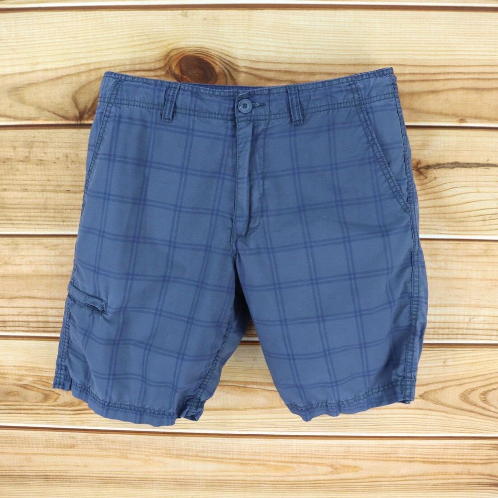 Old Navy Casual Shorts Mens Size‎ 33 Blue Plaid Cotton Blend Pockets Belt Loops